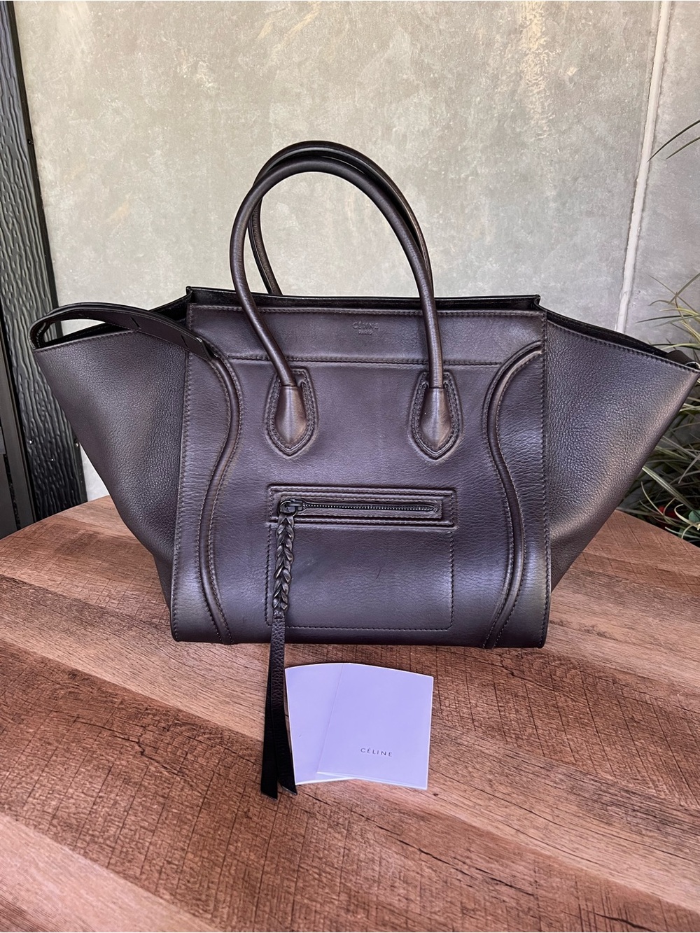 CELINE Black Leather Medium Phantom Luggage Tote Bag - Phoebe Philo Era